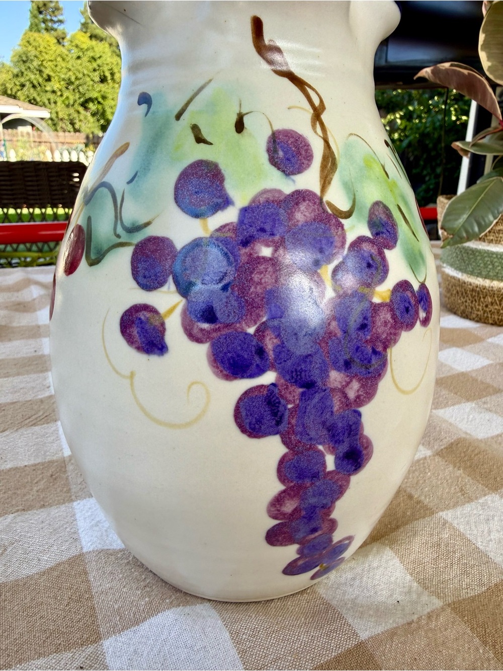 Vintage 1997 Clouds of Folsom Hand-Painted Fruit Pottery Pitcher / Vase - Picture 6 of 10